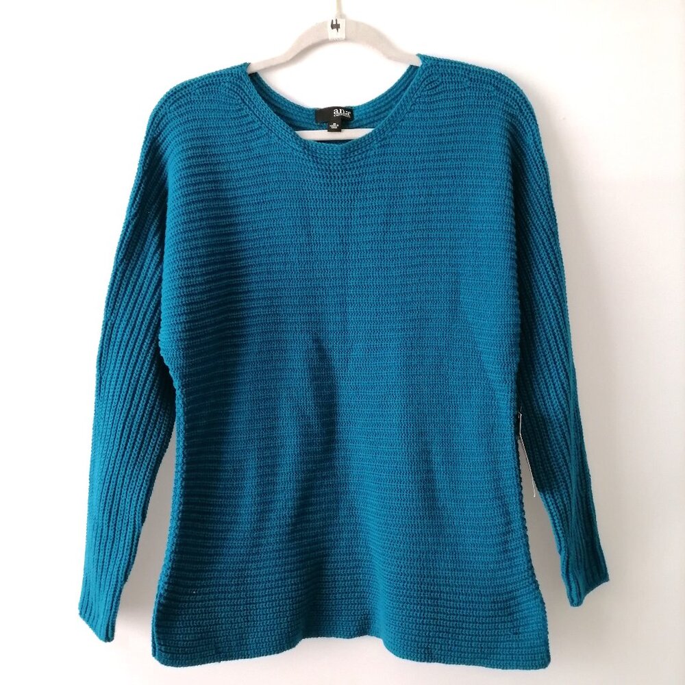 NWT a.n.a Womens Spanish Blue Boat Neck Pullover Sweater Size M